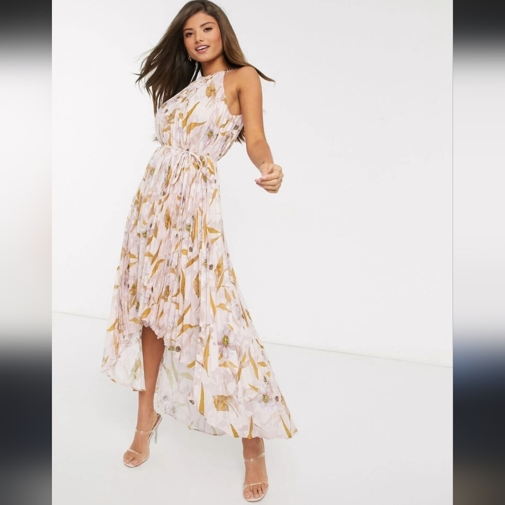 NWT Ted Baker Dixie Pleated High/Low Maxi Dress Sz6